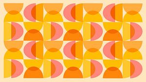 Moderne Mid-Century Bauhaus Formen Meditation in Pfirsich Gelb Orange