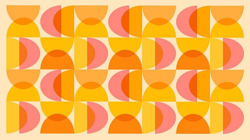 Moderne mid-eeuwse Bauhaus vormen Meditatie in perzikgeel oranje