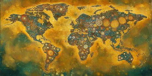 Wereldkaart | Goud-Teal