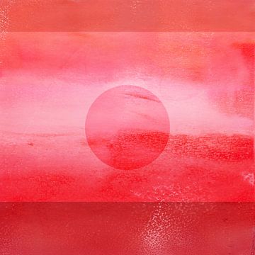 Modern abstract landschap in roze, koraal en rood. van Dina Dankers