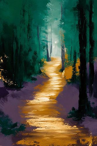 Abstract bos met verlicht pad