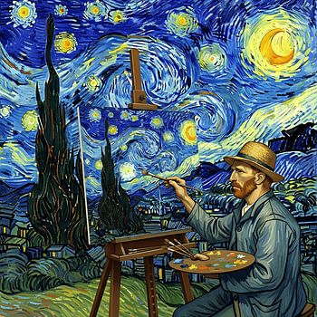 Abstract Artist Under the Starry Night Sky