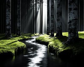 Bezaubernde Birken entlang eines Baches