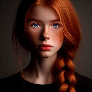 Mädchen mit roten Haaren und strahlend blauen Augen.