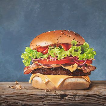 Burger cooked over a wood fire