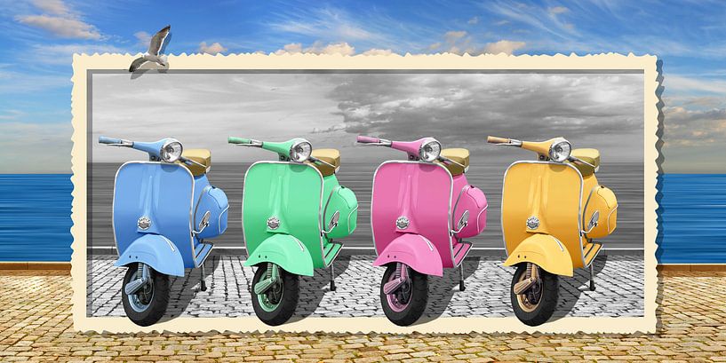 Scooters coloré dans le cadrage nostalgie par Monika Jüngling