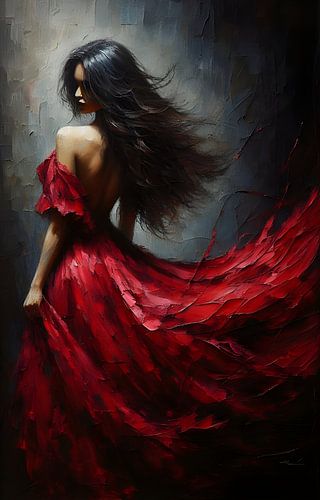 Robe rouge dans l'ombre sur FoXo Art