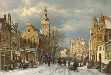 Een winter's dag in een zonovergoten straat, Willem Koekkoek