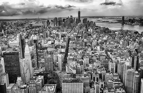 New York Manhattan skyline in zwart wit