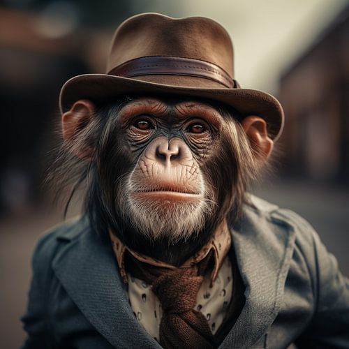 Charismatic monkey with hat and suit