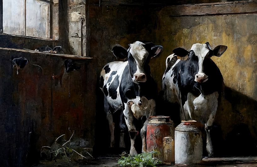 Koeien in een oude stal van Jan Bechtum