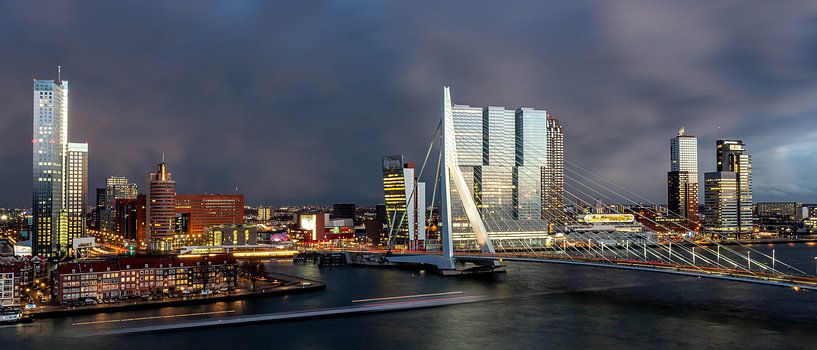 Rotterdam Erasmusbrug by night by Leon van der Velden