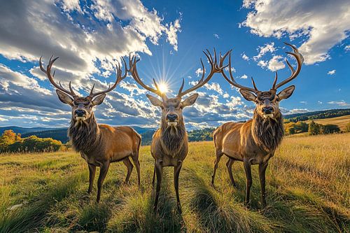 Trois cerfs dans un champ