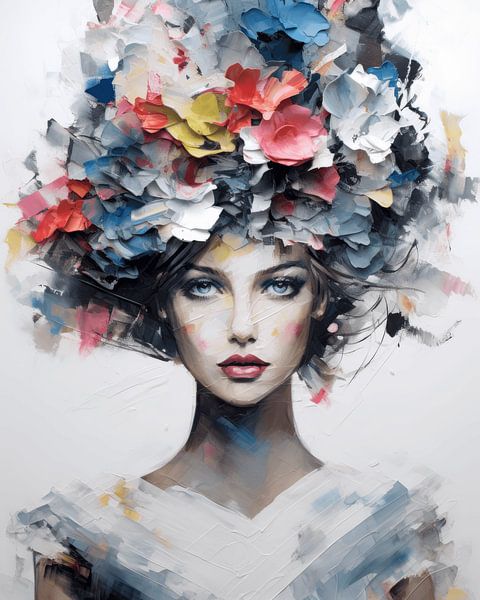 Modern and abstract portrait in pastel colours by Carla Van Iersel