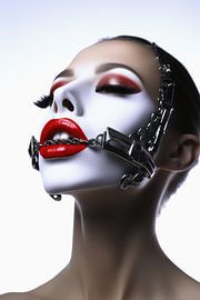 Digital created very beautiful woman with bizarre fetish mask in high fashion style by Art Bizarre