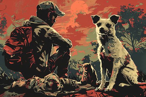 Zonsondergang met Hond en Bewaker