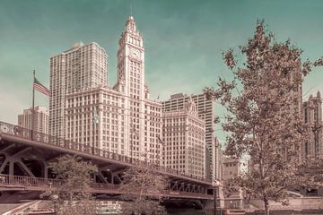 CHICAGO DuSable Bridge und Downtown | urbaner Vintage-Stil von Melanie Viola