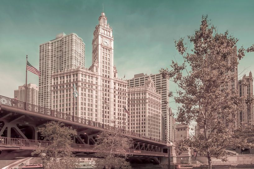 CHICAGO DuSable Bridge en Downtown vintage stijl van Melanie Viola