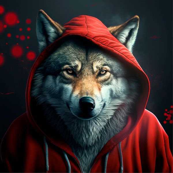 Wolf with a red cap by Carla van Zomeren