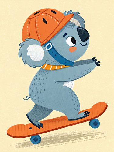 Leuke Koala op Skateboard - Leuke illustratie van het Beeldverhaaldier met Helm