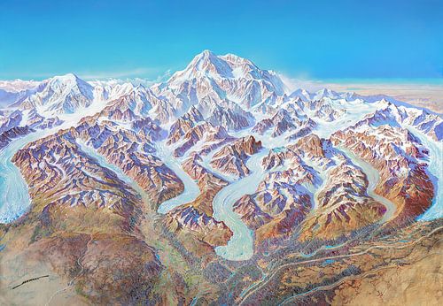 Map of Denali National Park (without labels), Heinrich Berann by Creatieve Kaarten