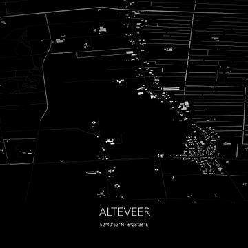 Zwart-witte landkaart van Alteveer, Drenthe. van Rezona