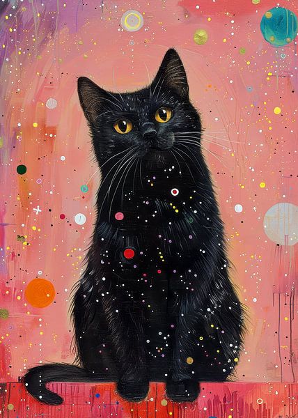 Zwarte kat in ruimte 11 #kat van JBJart Justyna Jaszke