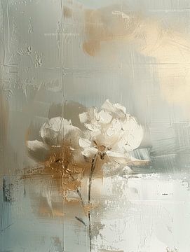 Japandi bloem in wit met gouden accenten van Japandi Art Studio