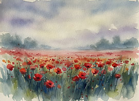 Aquarelschilderij van een veld met wilde papavers van Artistic