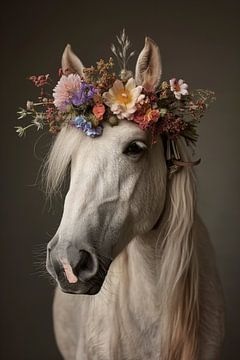 Horse with flowers by Bert Nijholt