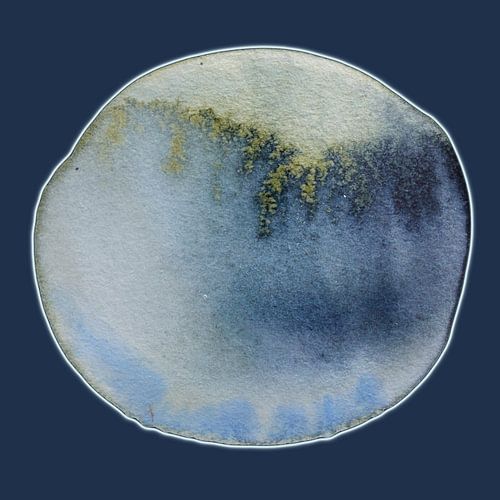 Soft Cool Aqua Mineral 957 – Abstracte Minimal Aquarel met Blauwe Diepte en Teal