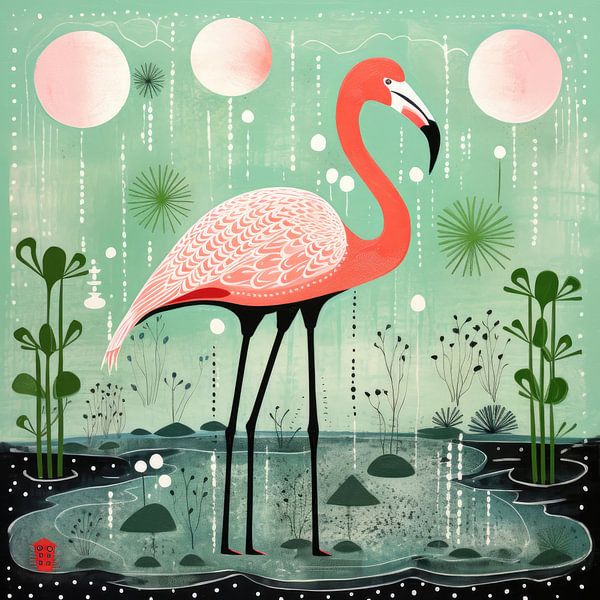 Whimsy Folk Maanvijver Flamingo van Aloke Design