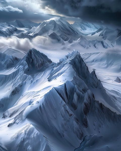 Schneeschleier über Gipfeln von fernlichtsicht