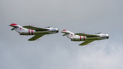 Formatie Mig-17F Fresco jachtvliegtuigen.