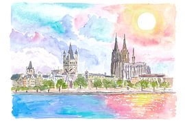 Cologne Germany Waterfront with Cathedral and Rhine by Markus Bleichner