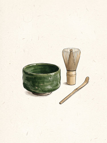 Traditional Matcha Tea Set With Handcrafted Bowl And Bamboo Tools