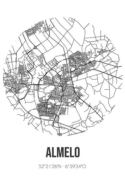 Almelo (Overijssel) | Landkaart | Zwart-wit van Stad & Wand