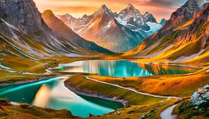 See mit Berge und Wolken