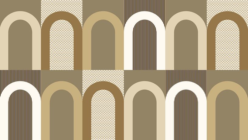 Mid-century Bauhaus arch shapes in gold beige by Mad Dog Art