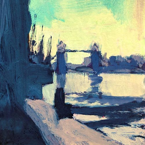 Tower Bridge in geel en blauw