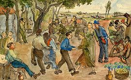 Das Erntefest - Tusche und Aquarell auf Papier - Pieter Ringoot von Galerie Ringoot