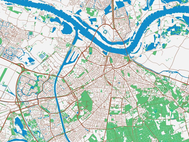 Kaart van Nijmegen in de stijl Urban Ivory van Map Art Studio op canvas