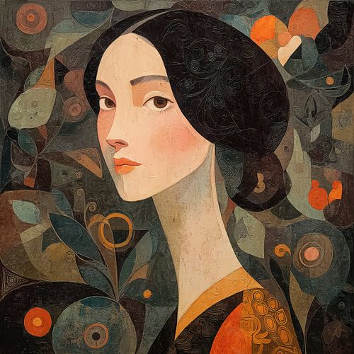 Femme avec des feuilles