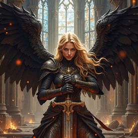 ARVYEL Der schöne Engel mit seinem Schwert in verfallener Kathedrale von INFERAURUM