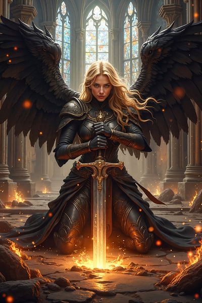 ARVYEL Der schöne Engel mit seinem Schwert in verfallener Kathedrale von INFERAURUM