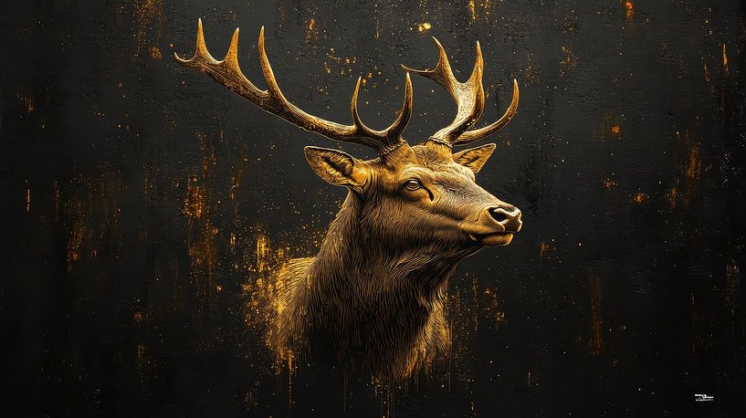 goldenes Tier auf schwarzem Hintergrund von Gelissen Artworks