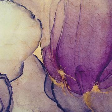 Botanical Brilliance IV Botanische Schoonheid Abstract aquarel in lila / paars en sprankelend goud van MadameRuiz