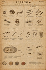 Vintage Bacteria Morphology Chart - Antique Microbiology Wall Art - Dark Academia Science Decor