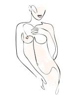 Strichzeichnung Körper einer nackten Frau mit Aquarell