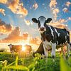 meadow with cloudy sky, setting sun and cows by Egon Zitter